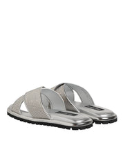 Dolce & Gabbana Silver Strass Slides Flats Slippers Shoes Dolce & Gabbana