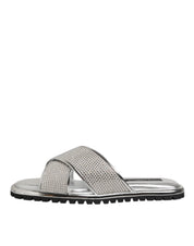 Dolce & Gabbana Silver Strass Slides Flats Slippers Shoes Dolce & Gabbana
