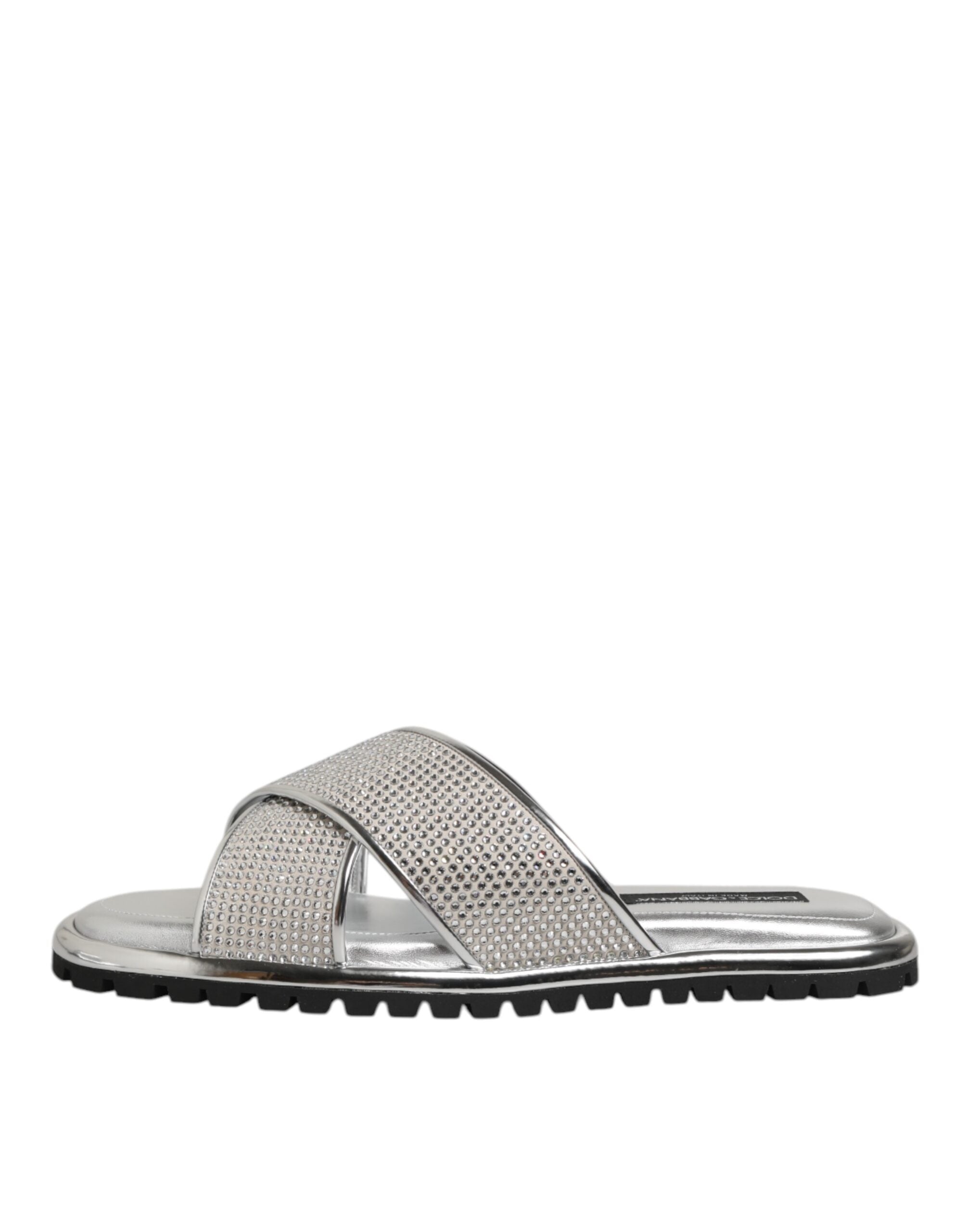 Dolce & Gabbana Silver Strass Slides Flats Slippers Shoes Dolce & Gabbana