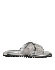 Dolce & Gabbana Silver Strass Slides Flats Slippers Shoes Dolce & Gabbana
