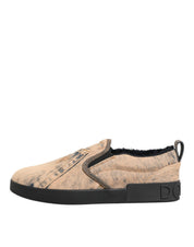 Beige Cotton Low Top Slip On Sneakers Shoes