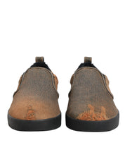 Brown Cotton Low Top Slip On Sneakers Shoes