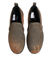 Brown Cotton Low Top Slip On Sneakers Shoes