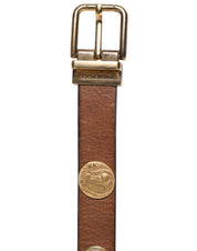 Brown Leather Gold Silver Coin Buckle Belt