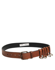 Brown Classic Gold Metal Logo Buckle Men Belt