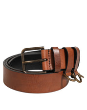 Brown Classic Gold Metal Logo Buckle Men Belt