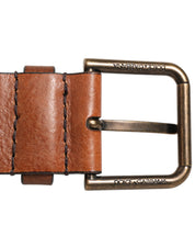 Brown Classic Gold Metal Logo Buckle Men Belt