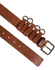 Brown Classic Gold Metal Logo Buckle Men Belt