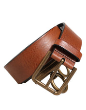 Brown Leather Side Rings Brass Buckle Belt