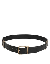 Black Leather Gold Silver Coin Buckle Belt