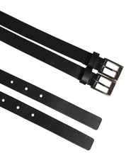 Black Double Strap Leather Silver Buckle Belt