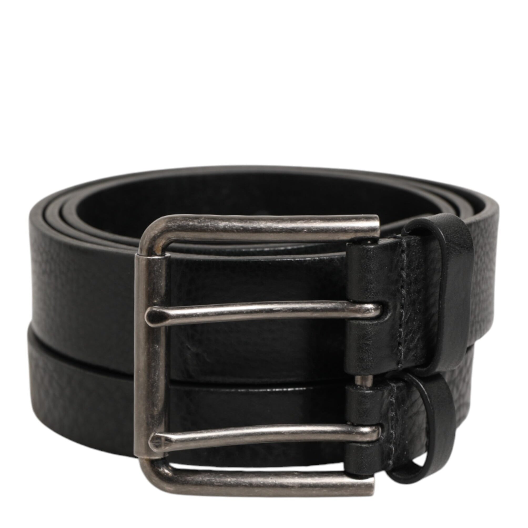 Dolce & Gabbana Black Double Strap Leather Silver Buckle Belt Dolce & Gabbana