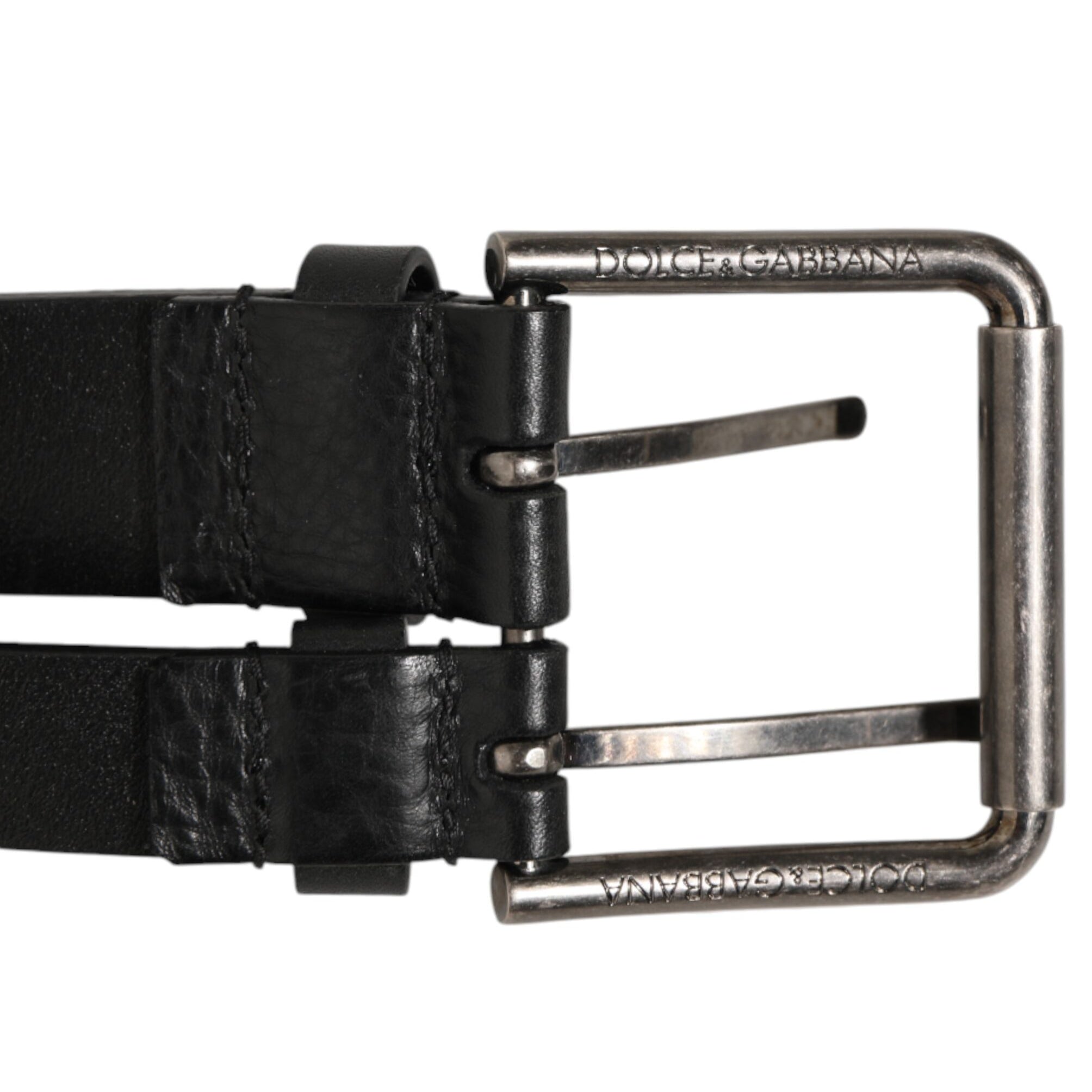 Dolce & Gabbana Black Double Strap Leather Silver Buckle Belt Dolce & Gabbana