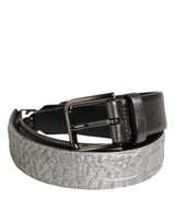 Black Silver Pebbled Texture Leather Buckle Men Belt
