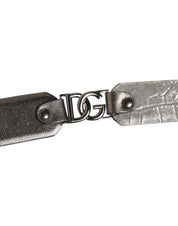Black Silver Pebbled Texture Leather Buckle Men Belt