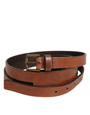 Brown Double Strap Leather Gold Buckle Belt