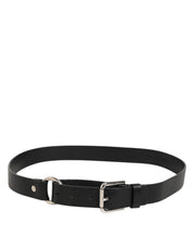 Black Leather Classic Metal Logo Buckle Belt