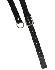 Black Leather Classic Metal Logo Buckle Belt