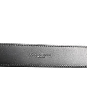 Black Leather Classic Metal Logo Buckle Belt