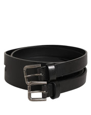 Black Double Strap Leather Silver Buckle Belt