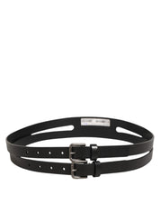 Black Double Strap Leather Silver Buckle Belt