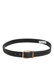 Black Leather Classic Metal Logo Buckle Belt