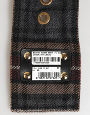 Plaid Fabric Logo Plate Brass Buckle Belt