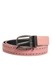 Pink Leather Perforated Detailing Buckle Belt