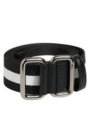 Dolce & Gabbana Black White Striped Metal Buckle Men Belt Dolce & Gabbana