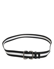 Black White Striped Metal Buckle Men Belt
