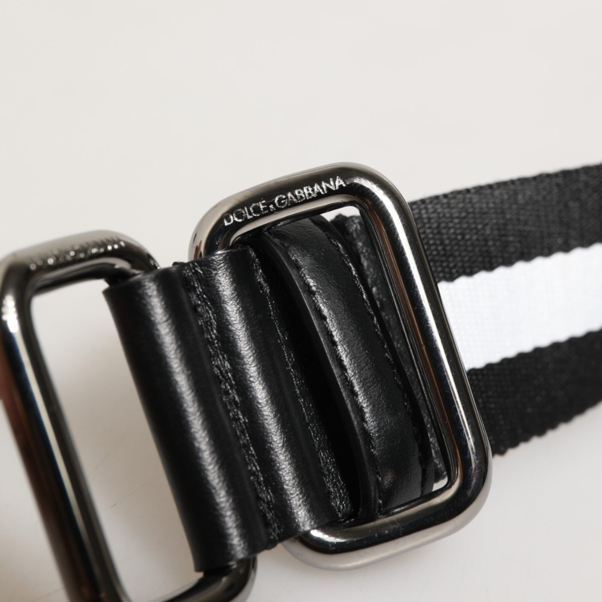 Dolce & Gabbana Black White Striped Logo Metal Buckle Belt Dolce & Gabbana