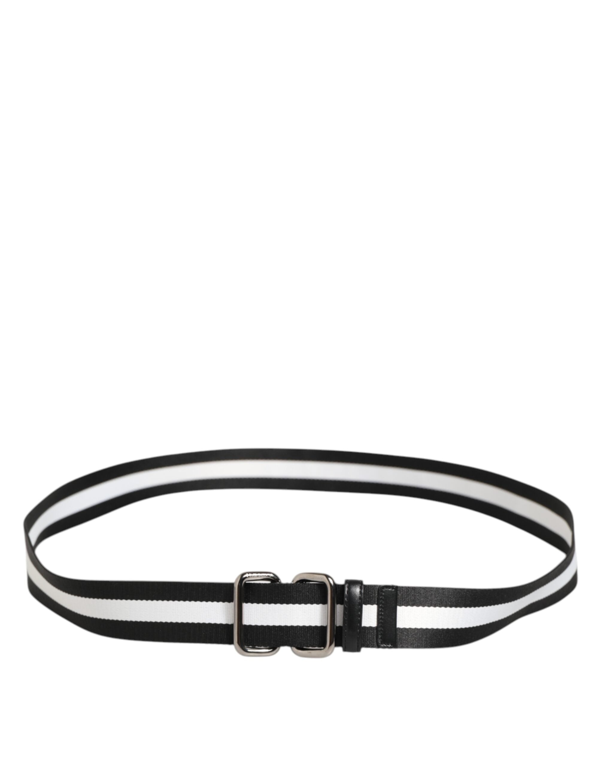 Dolce & Gabbana Black White Striped Logo Metal Buckle Belt Dolce & Gabbana