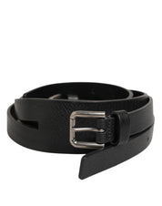 Black Double Strap Leather Gold Buckle Belt