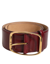 Burgundy Leather Gold Metal Buckle Women Belt
