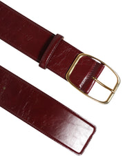 Burgundy Leather Gold Metal Buckle Women Belt