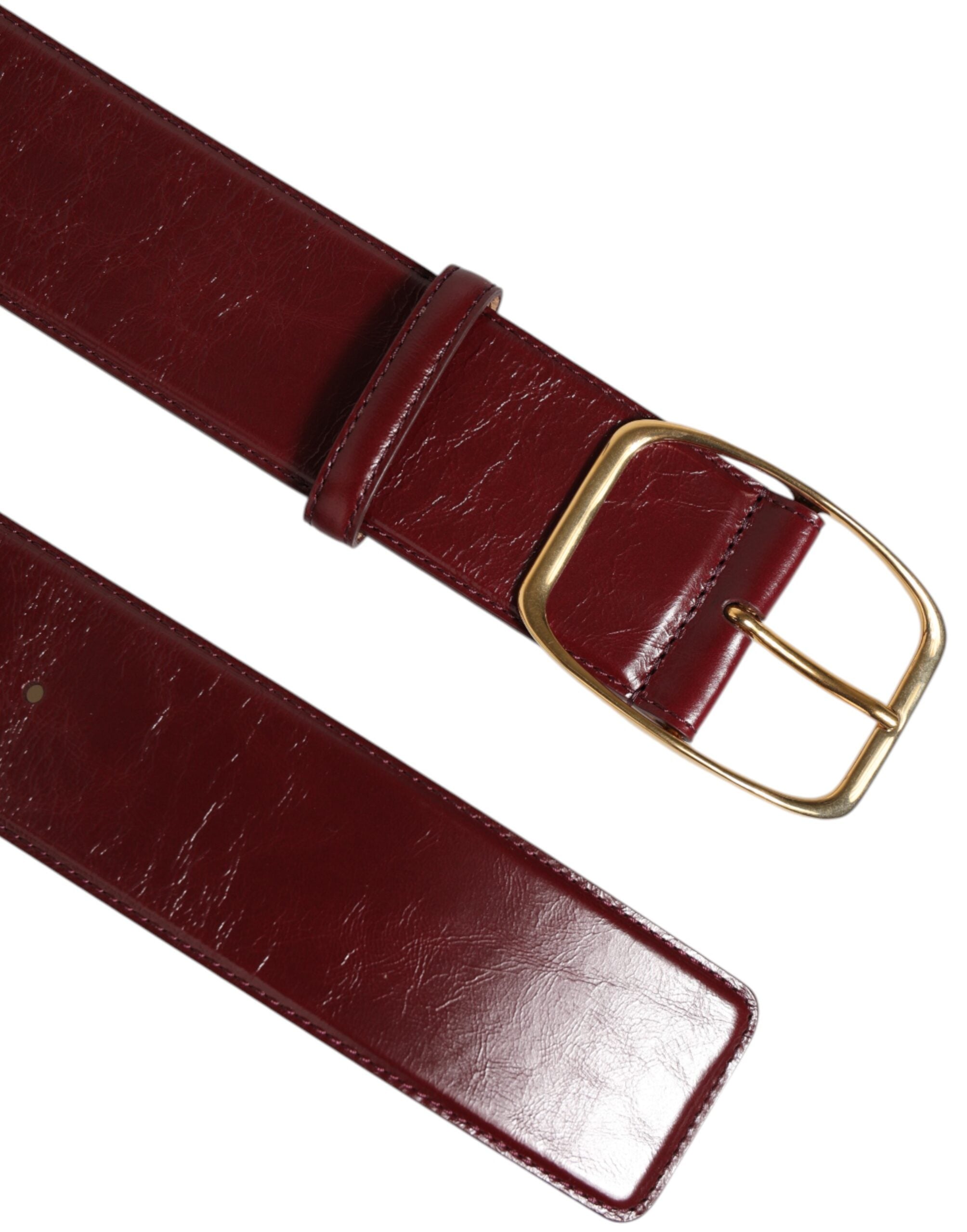 Dolce & Gabbana Burgundy Leather Gold Metal Buckle Women Belt Dolce & Gabbana