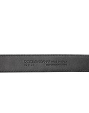 Black Exotic Leather Metal Logo Buckle Belt