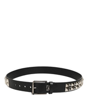 Dolce & Gabbana Black Calf Leather Studded Silver Buckle Belt Dolce & Gabbana