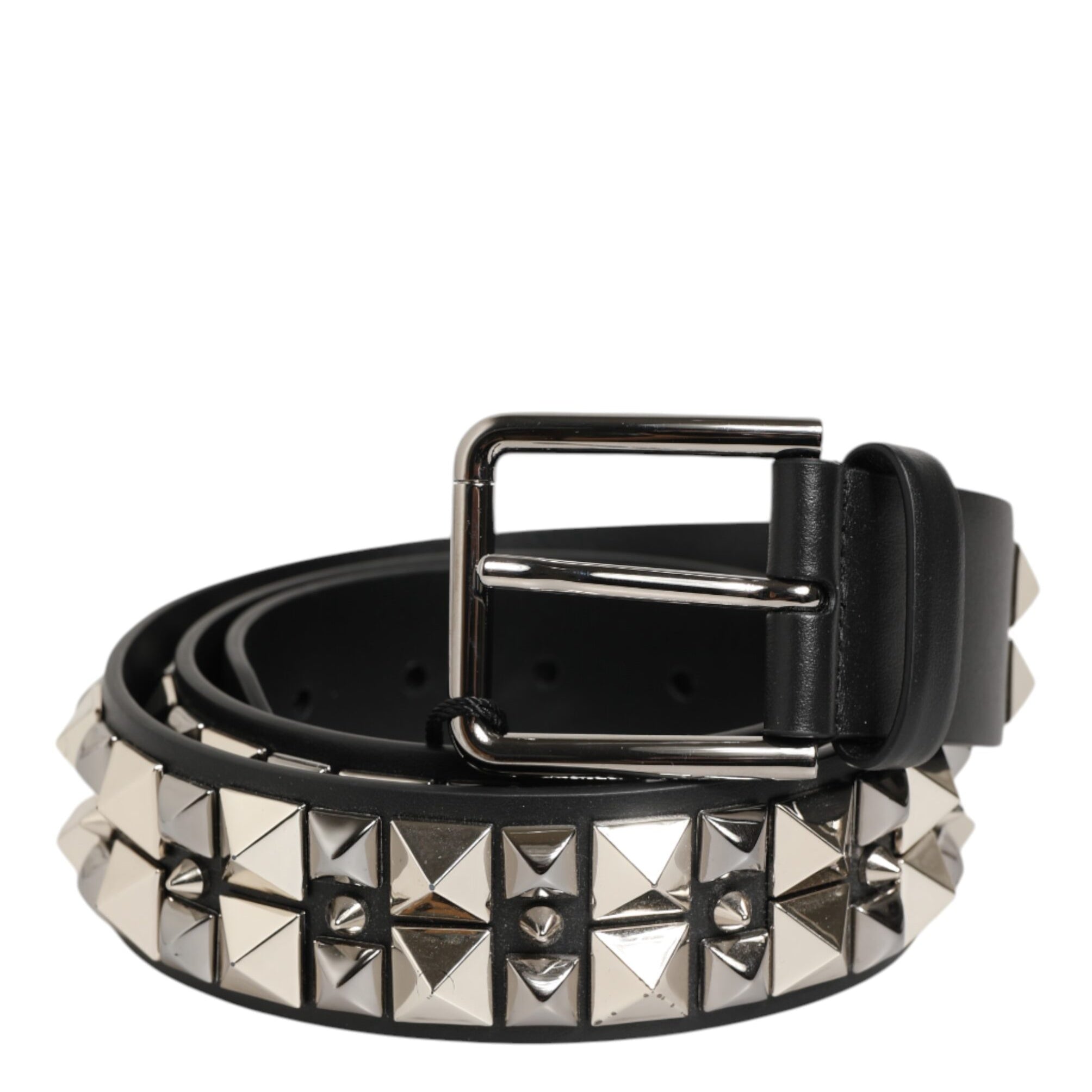 Dolce & Gabbana Black Calf Leather Studded Silver Buckle Belt Dolce & Gabbana