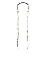 Black Leather Pearl Chain Bag Accessory Shoulder Strap