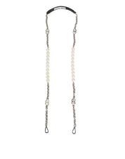 Black Leather Pearl Chain Bag Accessory Shoulder Strap
