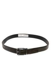 Brown Glossy Leather Classic Metal Buckle Belt