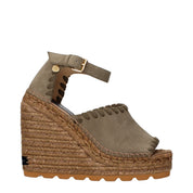 Green Leather Wedge Sandals