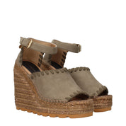 Green Leather Wedge Sandals