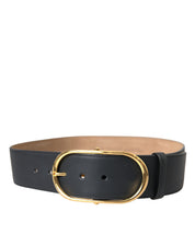 Black Leather Classic Metal Oval Buckle Belt