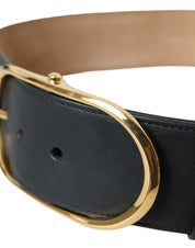 Black Leather Classic Metal Oval Buckle Belt