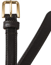 Black Leather Long Skinny Gold Metal Buckle Belt
