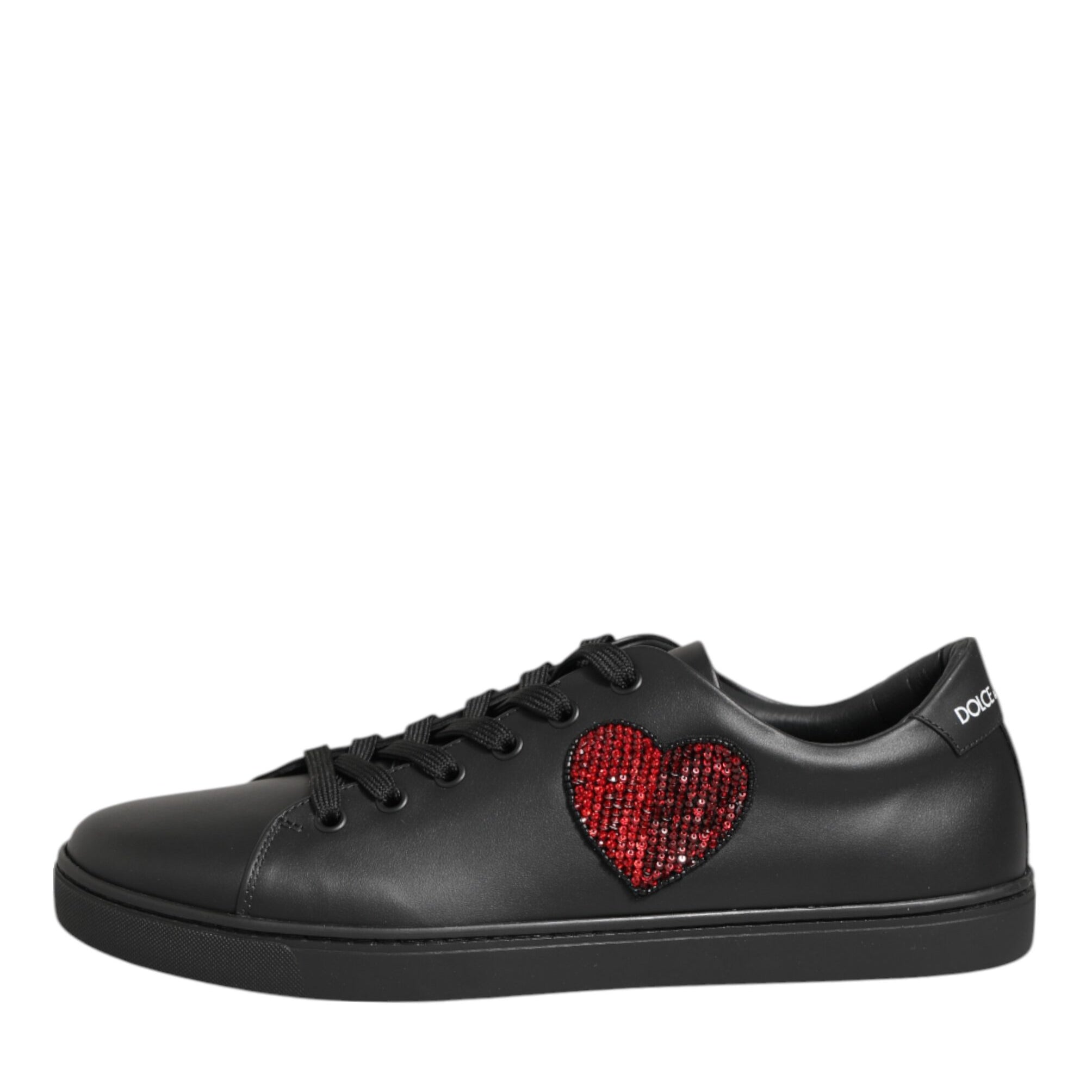 Dolce & Gabbana Black Leather Crystal Heart Sneakers  Shoes Dolce & Gabbana