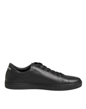 Black Leather Crystal Heart Sneakers  Shoes