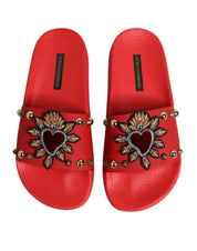 Red Sacred Heart Stud Slides Beachwear Shoes